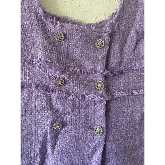 Zara Purple Tweed Square Neck Crystal Button Double Breasted Dress - Picture 11 of 12